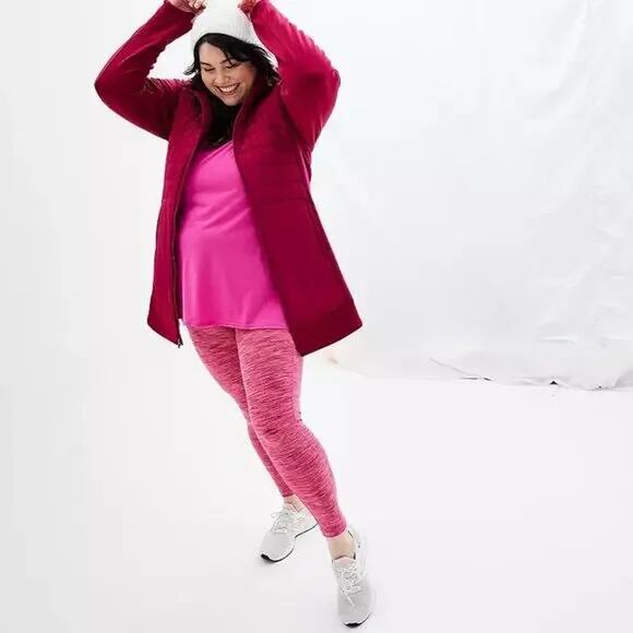 Tek Gear Quilted Long Mixed Media Jacket Midweight Full Zip Hooded Size M - Picture 1 of 12